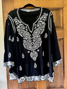 John Mark Black & White Embroidered Tunic